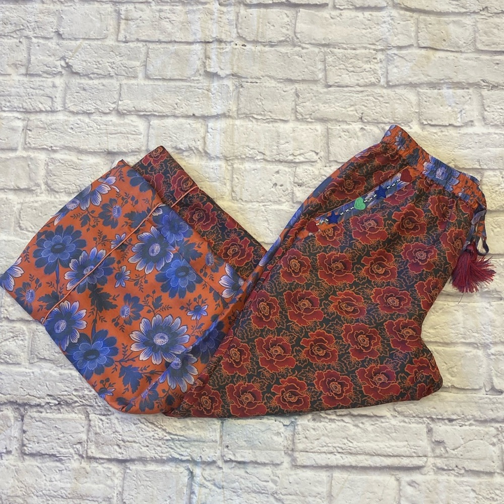 Monoki by Diane Goldstein Floral Silk Pants
